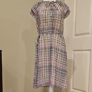 LOFT Checkered Mini Dress in Black, Pink, and Yellow